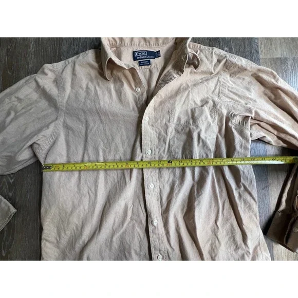 Polo Ralph Lauren Button Down Mens 16.5 Tan Excellent Andrew Micro Check Shirt - Picture 3 of 6